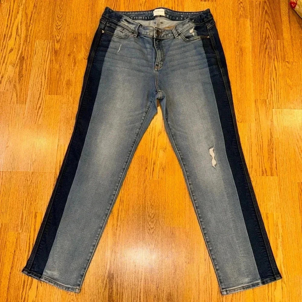 Lane Bryant Two-Tone Blue Straight Leg Jeans with Dark Side Panels